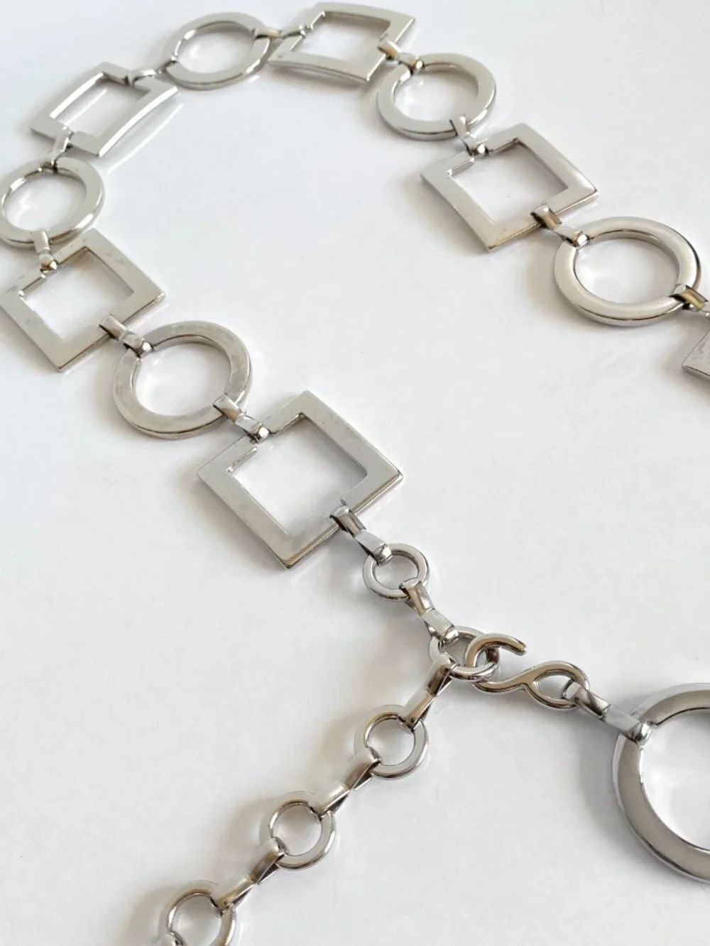 Y2K Silver Chain Belt Geometric Metal Chain Adjustable Belt